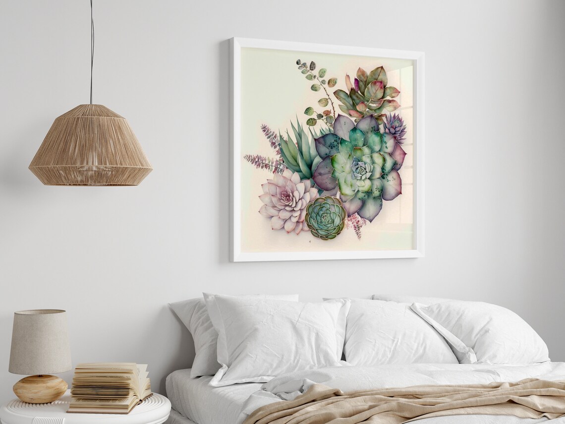 Colorful Watercolor Succulents Arrangement On Cream Art Poster - Image 5
