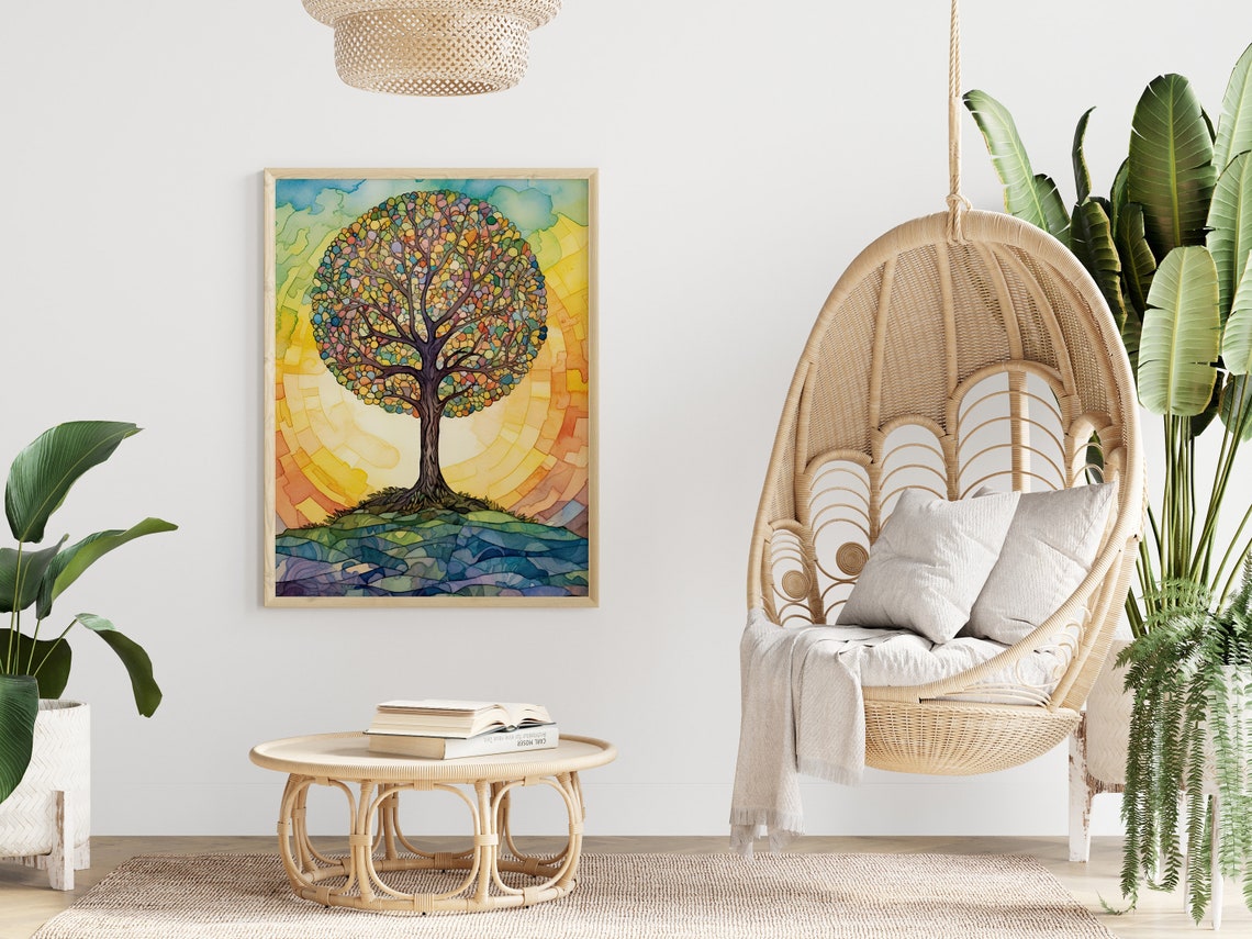 Bright Colourful Mosaic Tree of Life Round Canopy Sunshine Poster - Image 4