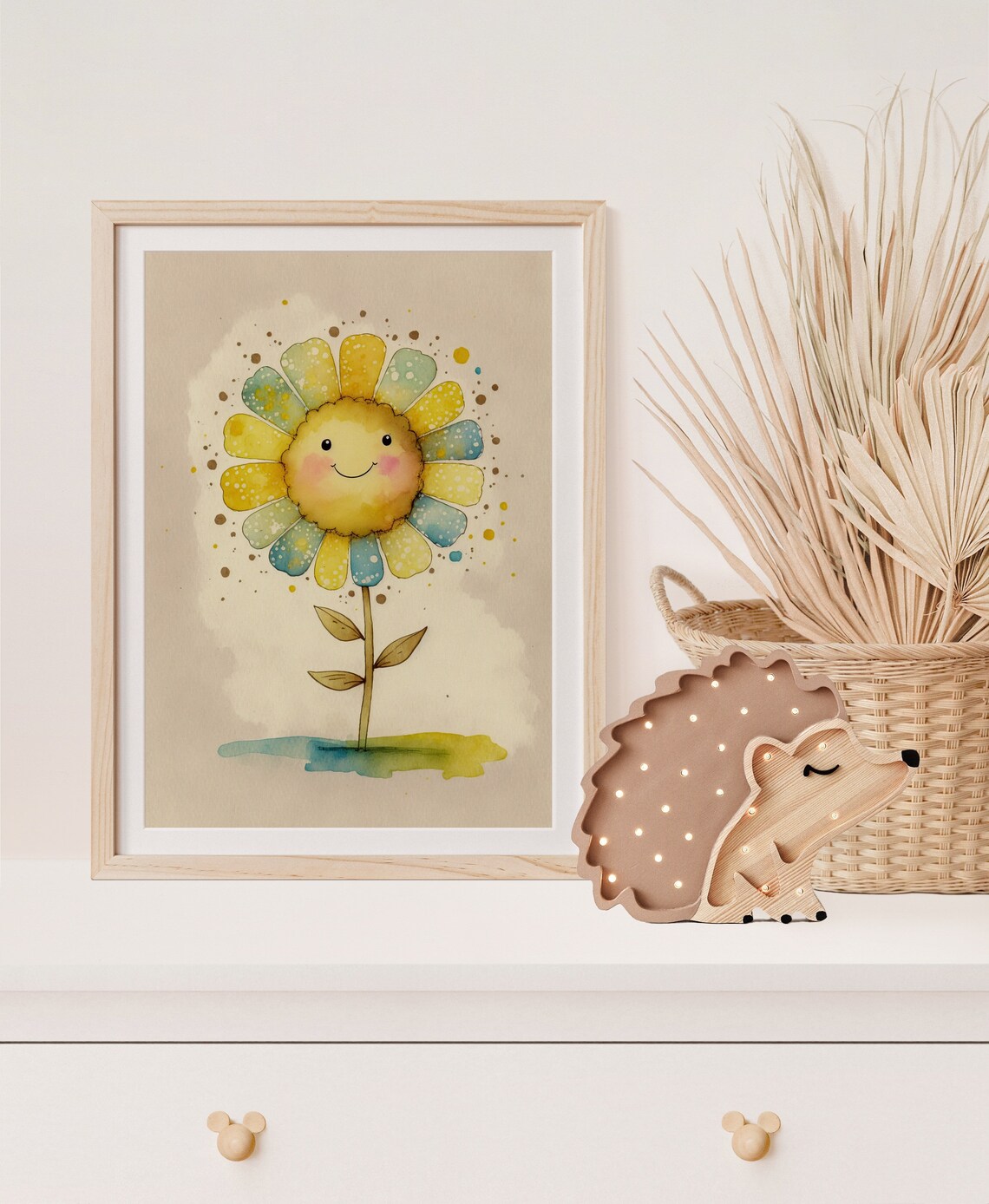 Happy Smiling Flower Face Nursery Watercolor Art Style Poster - Image 5