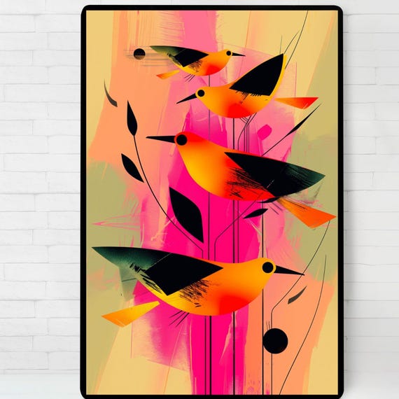 Birds In The Garden Print Abstract Minimalist Wall Art