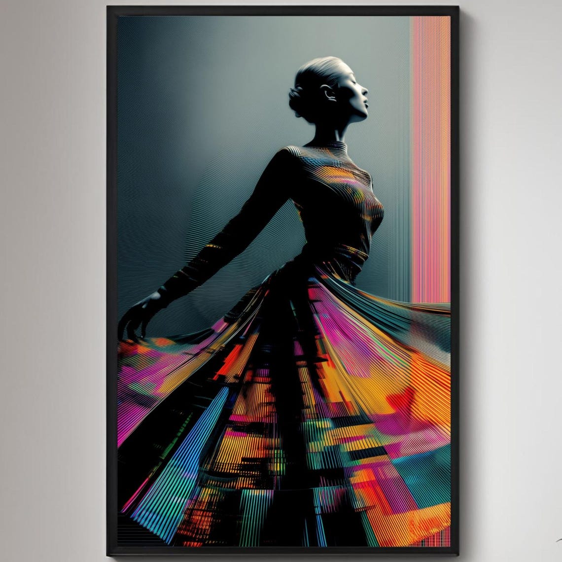 Dancer Swirling Digital Light Dress Abstract Figure Art Poster