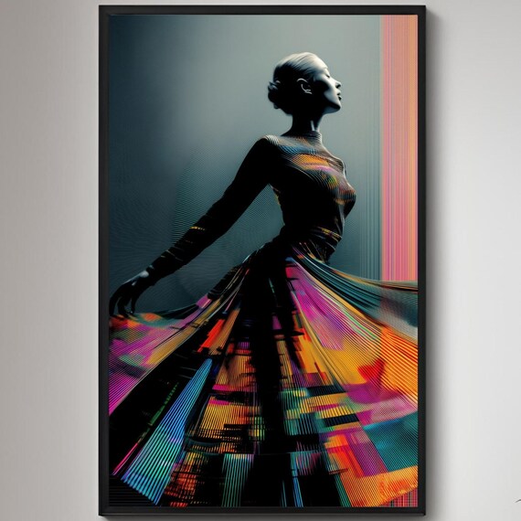 Dancer Swirling Digital Light Dress Abstract Figure Art Poster