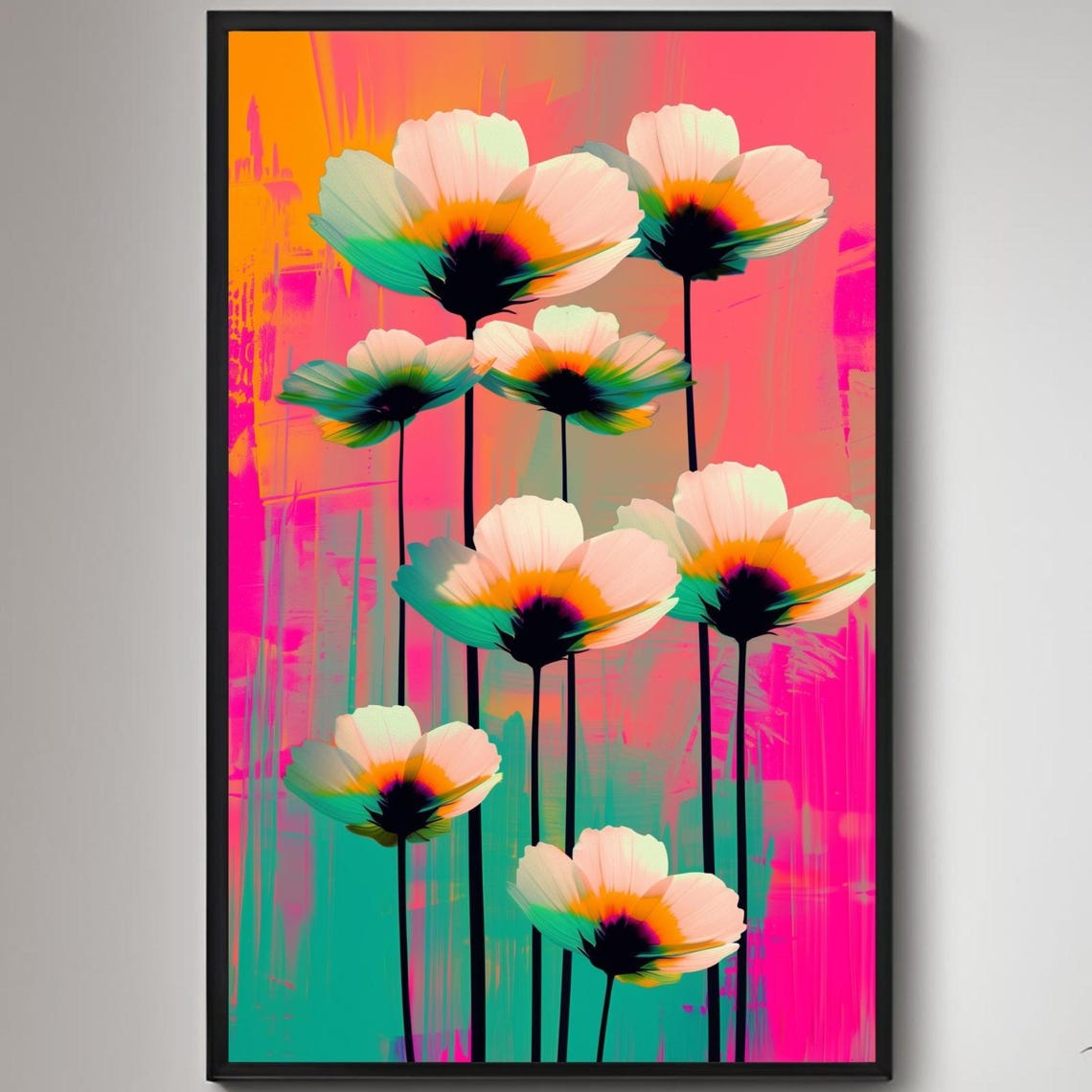Neon Poppy Flowers Pink Orange Electric Modern Pop Art Poster