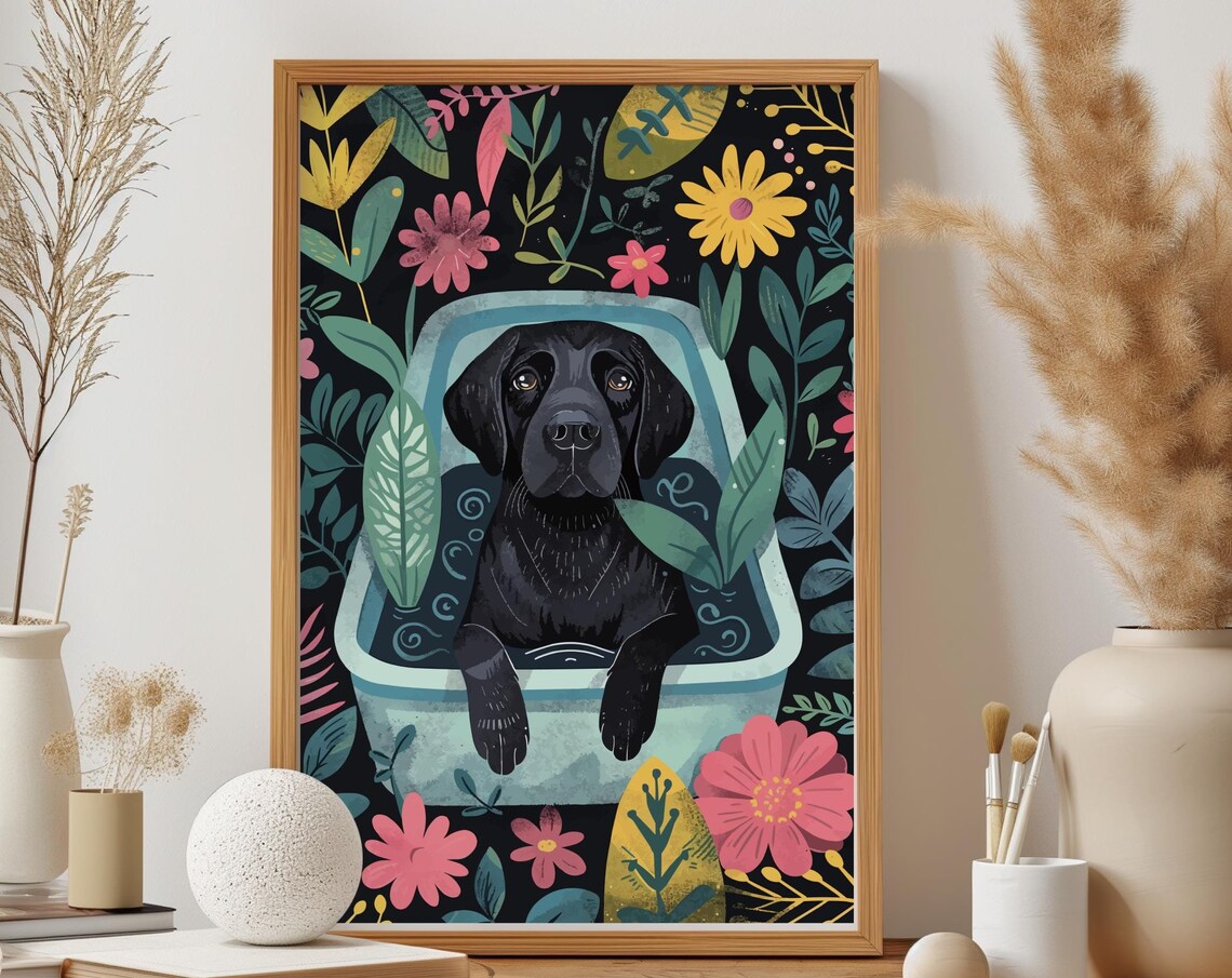 Black Labrador Art Print, Boho Nursery Dog Portrait - Image 4