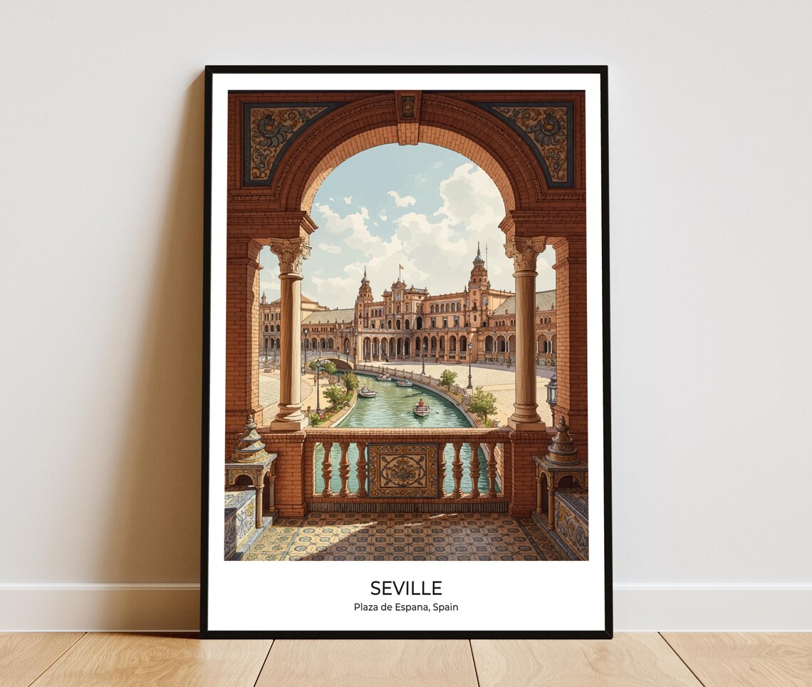 Plaza De Espana Seville Print Spanish Architecture Travel Poster Art Home Office
