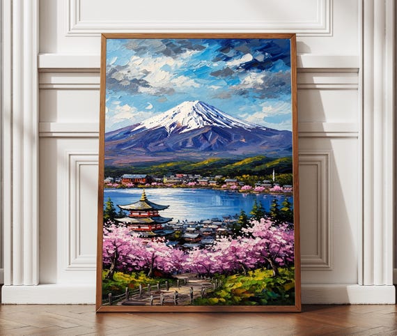 Mount Fuji Textured Print Art Japan Travel Poster Home Office