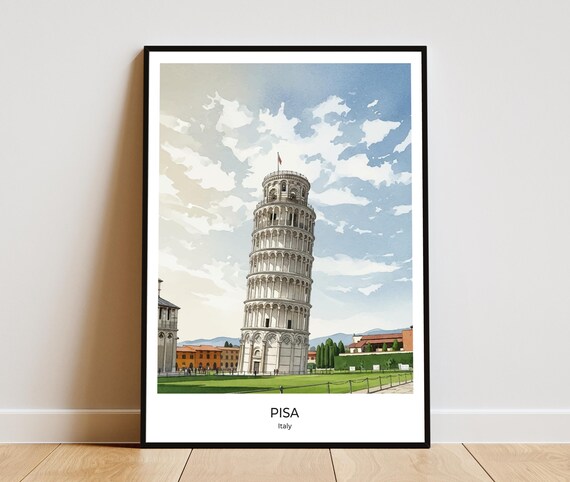 Pisa Leaning Tower Italy Iconic Watercolor Landmark Travel Poster