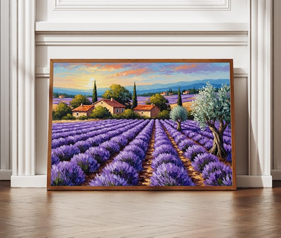 Provence Lavender Fields Sunset Farmhouse French Countryside Poster