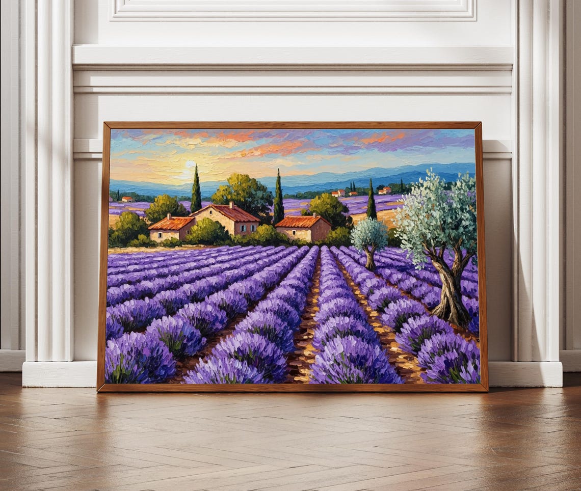 Provence Lavender Fields Sunset Farmhouse French Countryside Poster