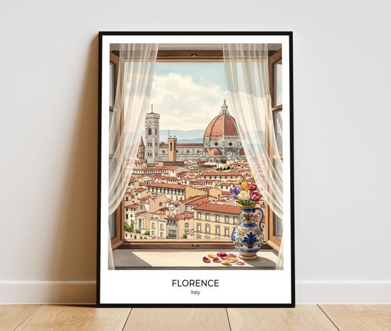 Florence Cathedral Print Watercolor Style Art Italy Travel Poster Home Office