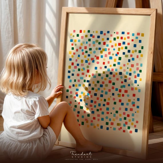 Colorful Wall Art Geometric Kids Room Print Playful Abstract Nursery Decor Da00045