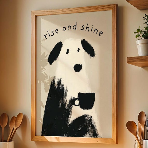 Dog Coffee Rise and Shine Minimalist Art Print