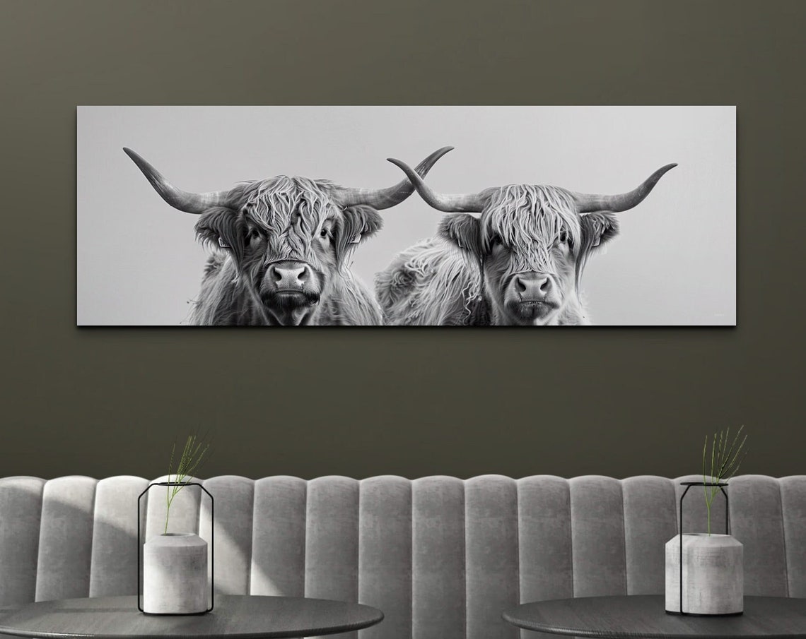 Panoramic Highland Cow Wall Art Print