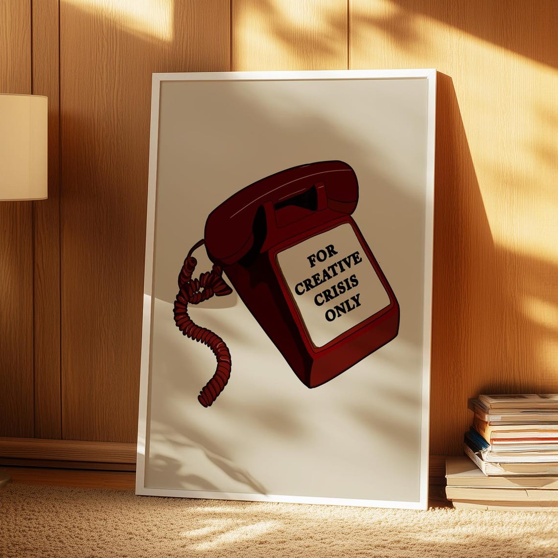 For Creative Crisis Only Red Retro Telephone Funny Quote Poster