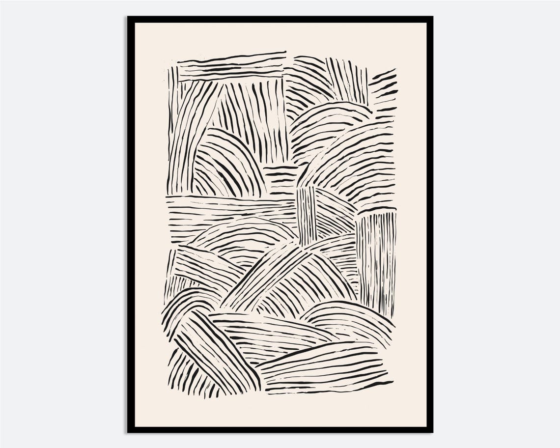 Minimalist Black Hatched Bands Abstract Cream Texture Decor Poster
