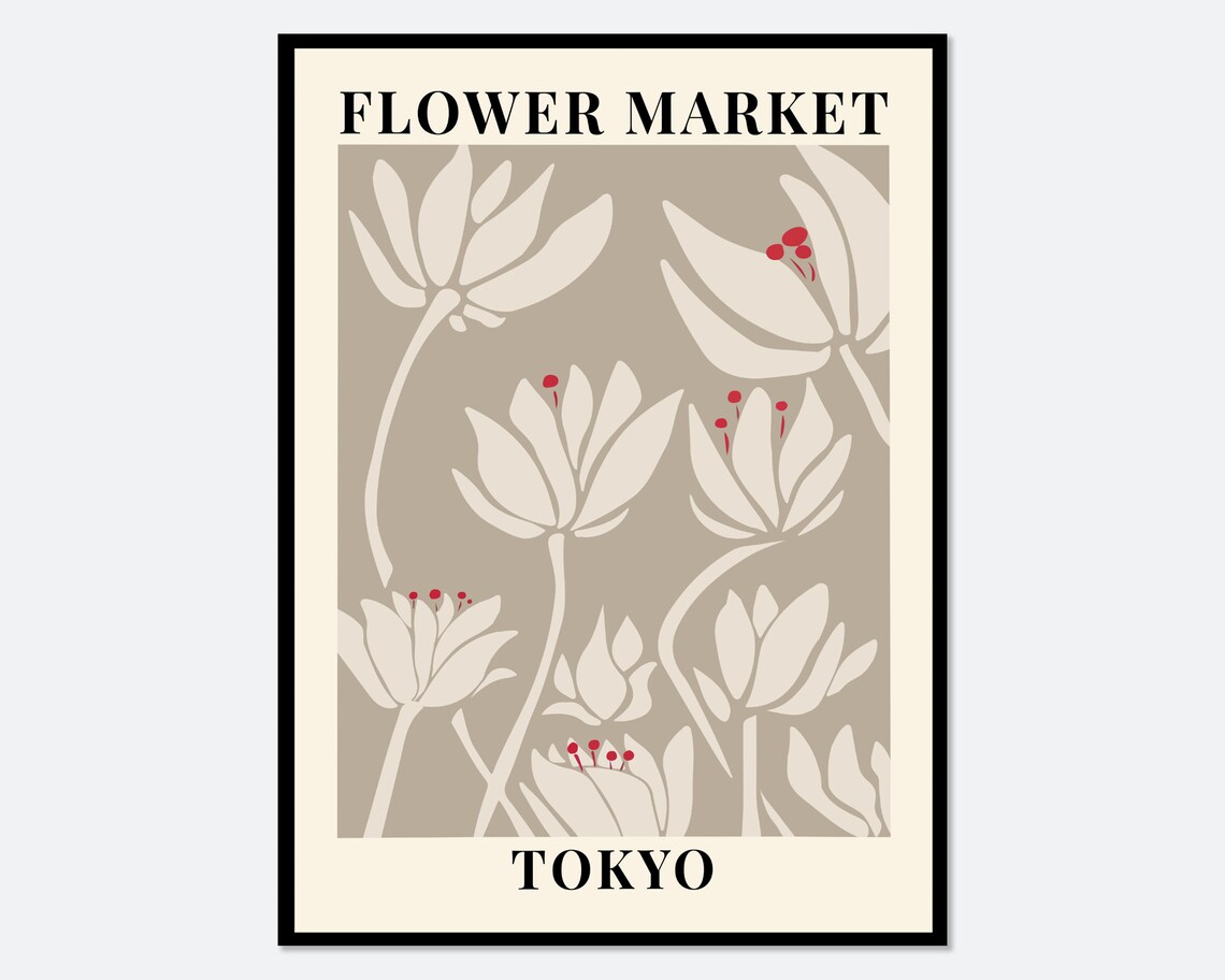 Flower Market Tokyo Botanical Art Print, Spring Flowers
