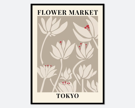 Flower Market Tokyo Botanical Art Print, Spring Flowers