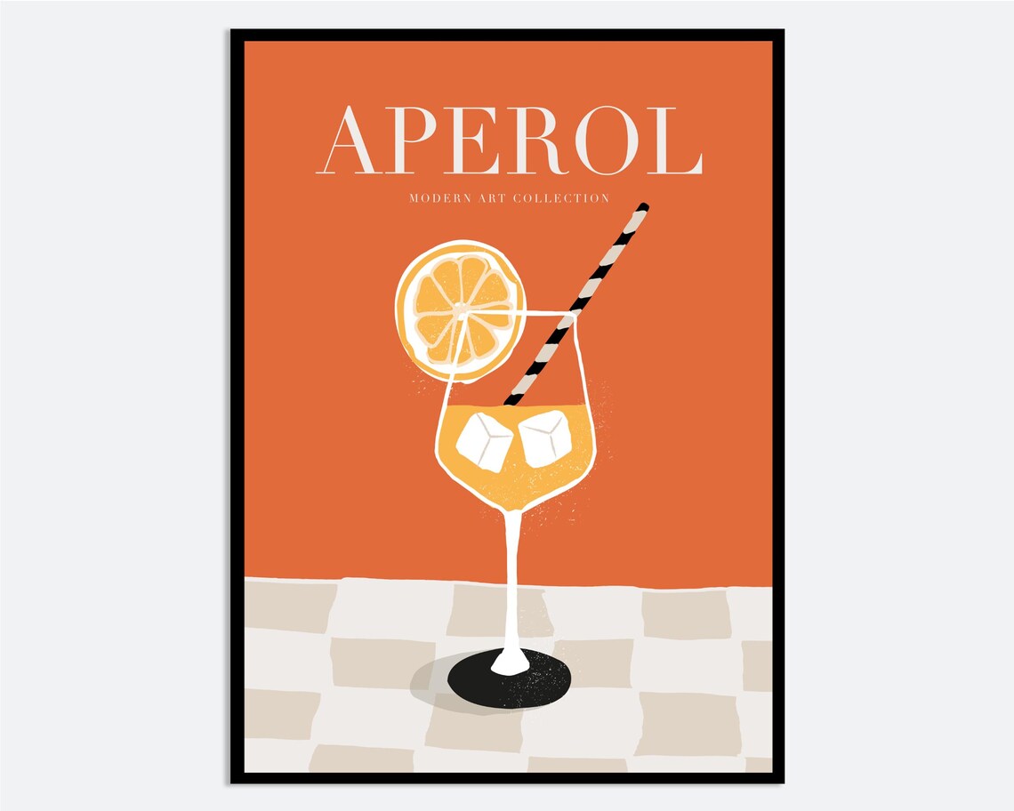 Aperol Spritz Cocktail Illustration Orange Retro Bar Art Poster
