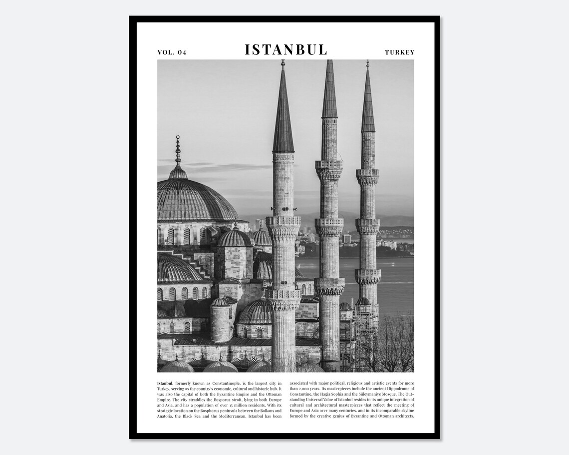 Istanbul Blue Mosque Black and White Turkey Travel Photo Poster