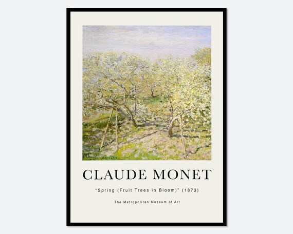 Claude Monet Spring Fruit Trees In Bloom Vintage Poster Wall Art Print Flower Garden Colorful Floral Botanical Landscape Oil Painting N64