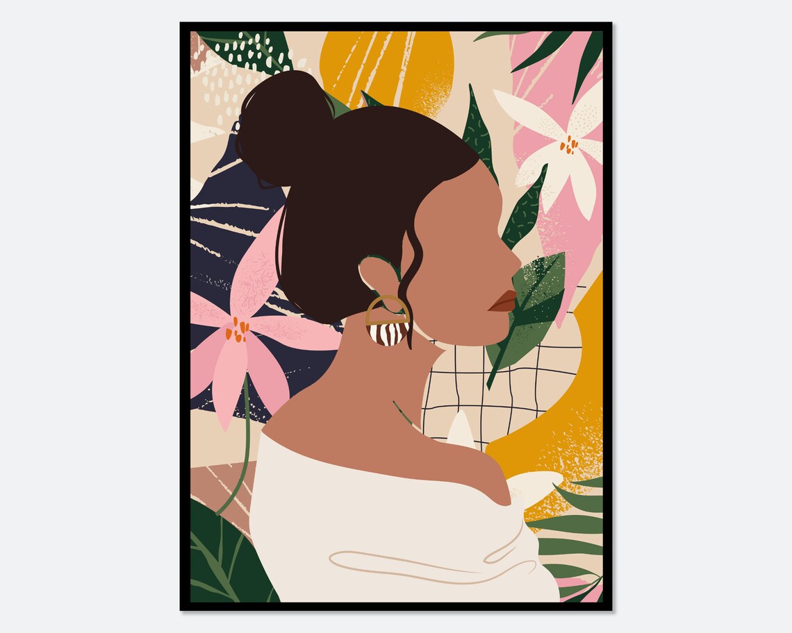 Boho Modern Eclectic Girl With Plants And Flowers