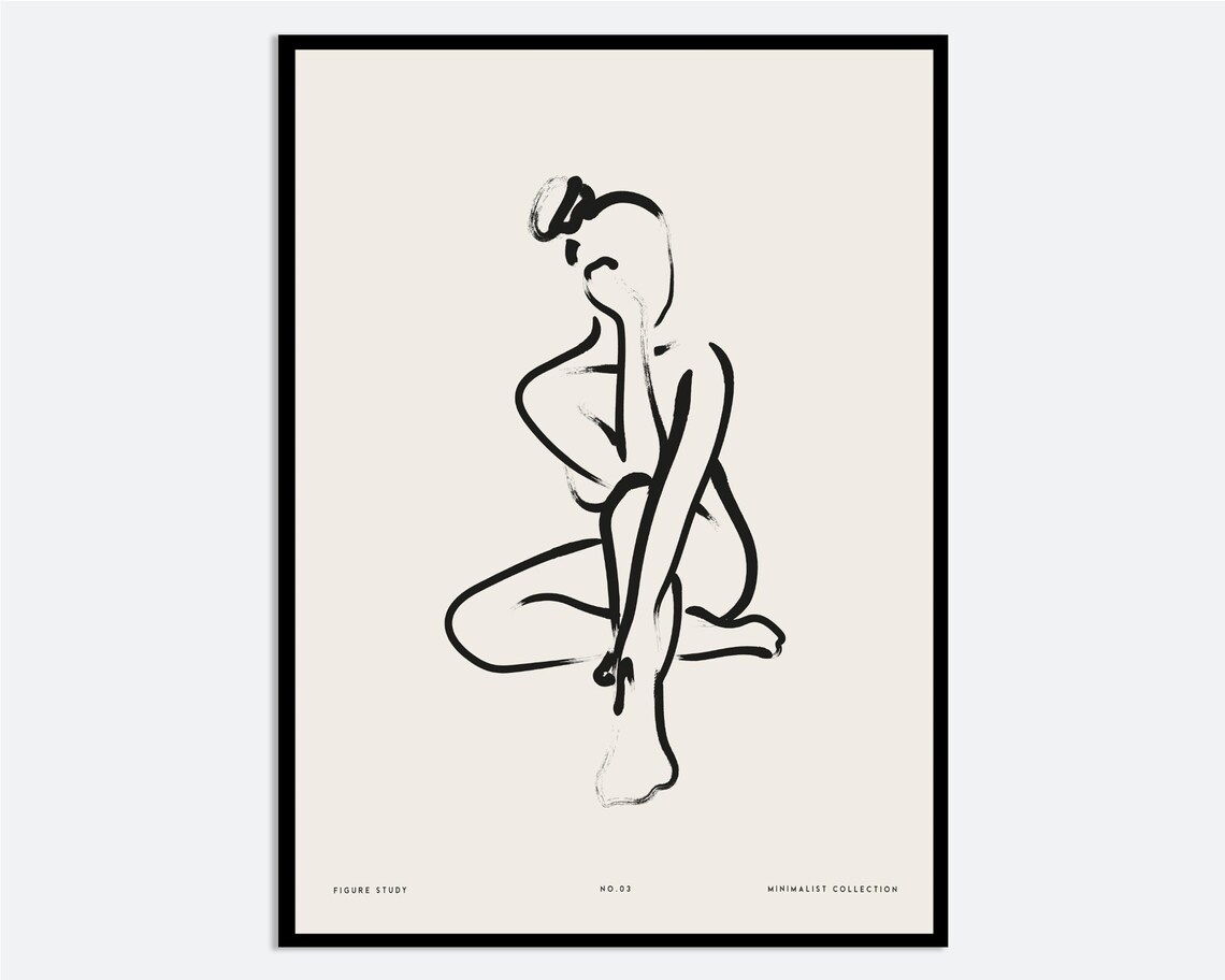 Kneeling Woman Minimalist Figure One Line Ink Sketch Wall Poster