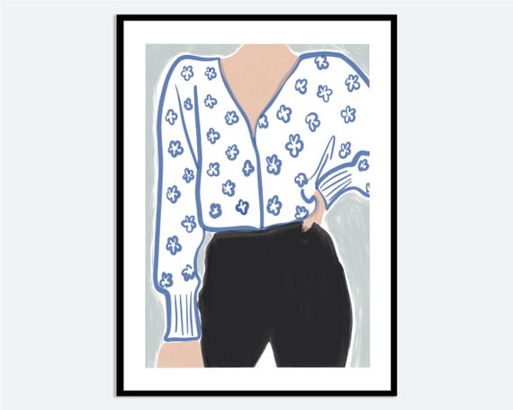 Floral Blouse Girl Wall Art Print Contemporary Hand Drawn Fashion Illustration Modern Woman Style Summer Spring Poster Ma49