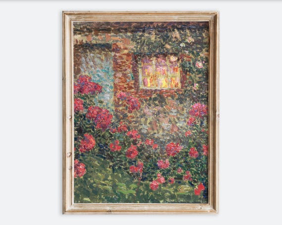 Vintage Rose Flower Cottage Wall Art Print Antique Floral Country Garden Poster Rustic French House Pink Botanical Decor Vp357