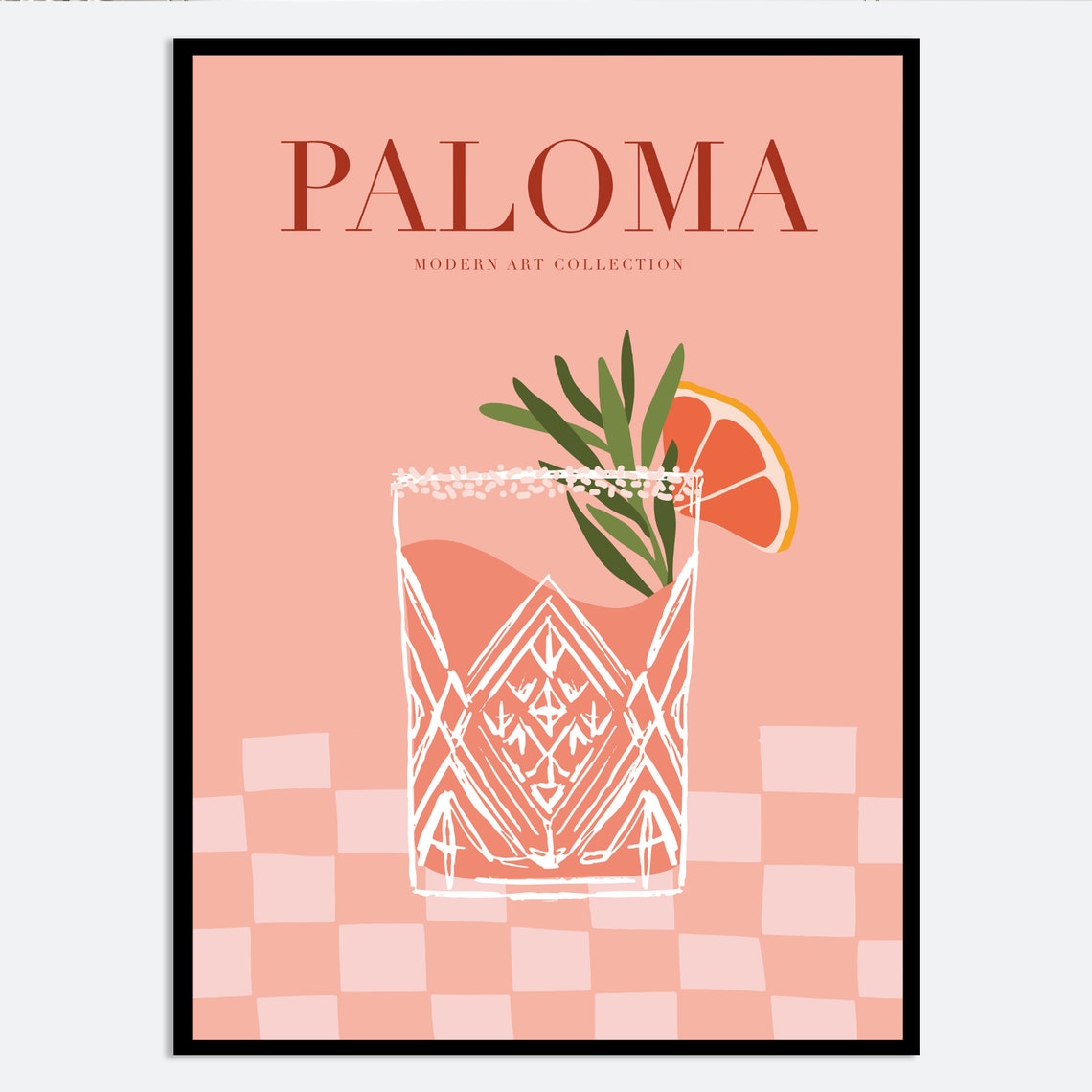 Paloma Cocktail Blush Pink Retro Chic Kitchen Bar Cart Art Print