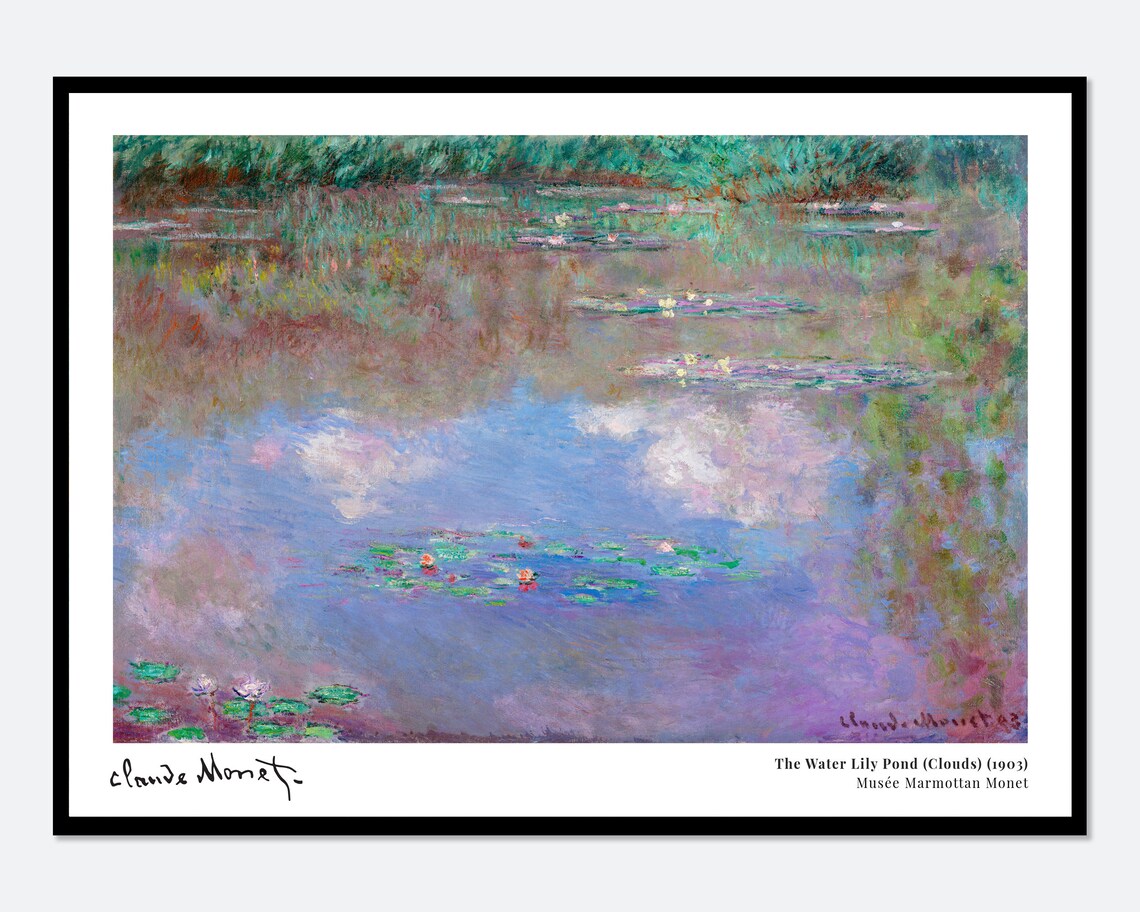 Monet The Water Lily Pond Clouds Vintage Exhibition Poster