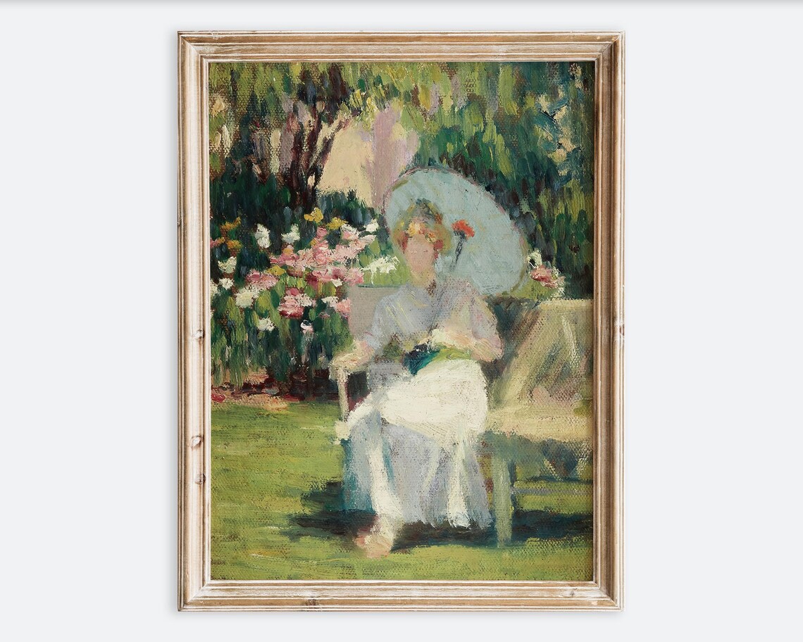 Vintage Woman with Parasol Garden Impressionist Painting Poster