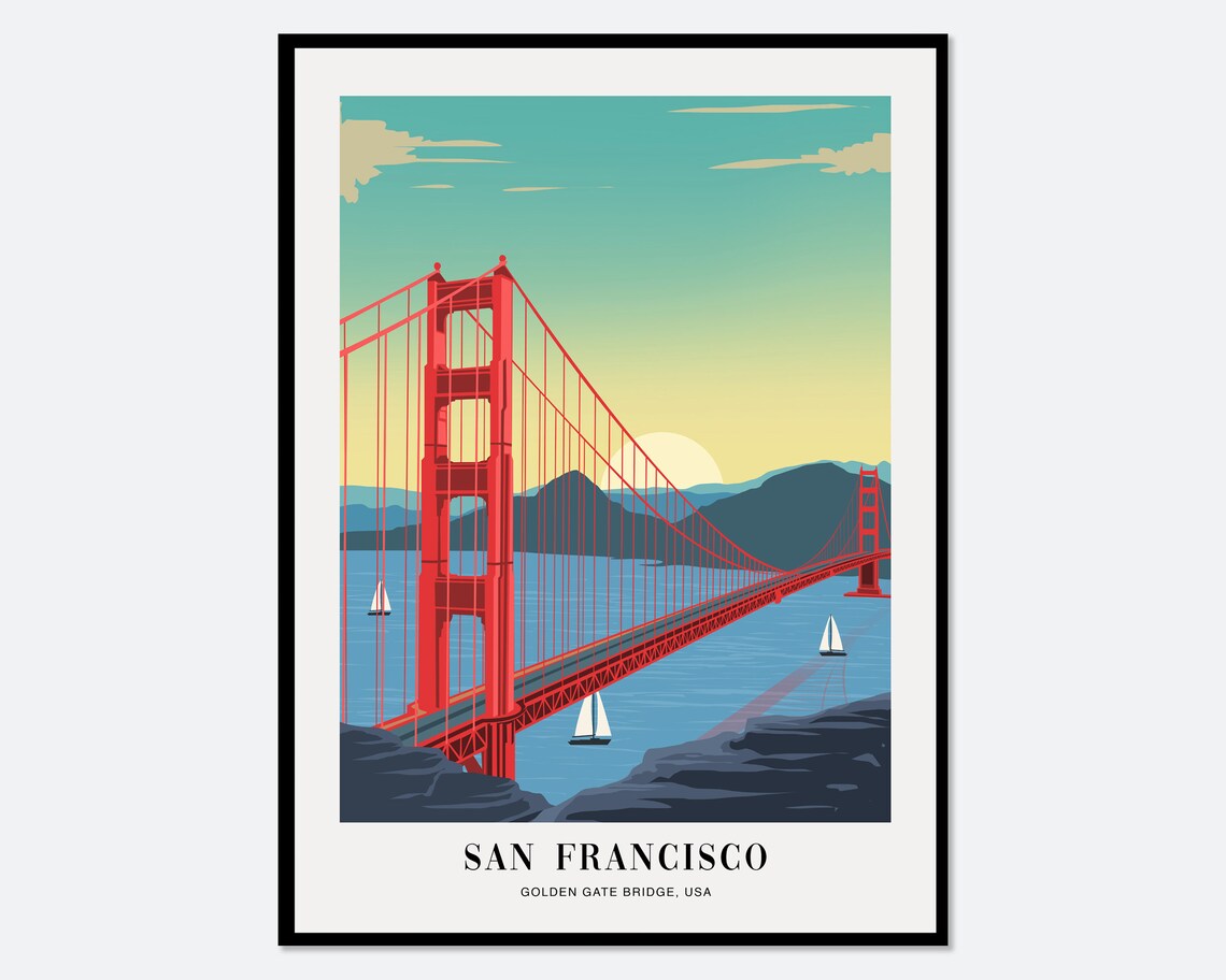 Golden Gate Bridge San Francisco Sunset Travel Style Art Poster