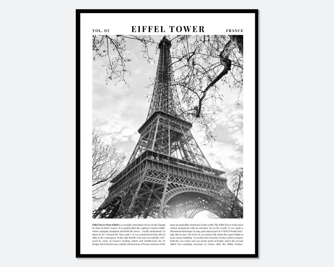 Eiffel Tower Paris Black and White France Travel Photo Poster