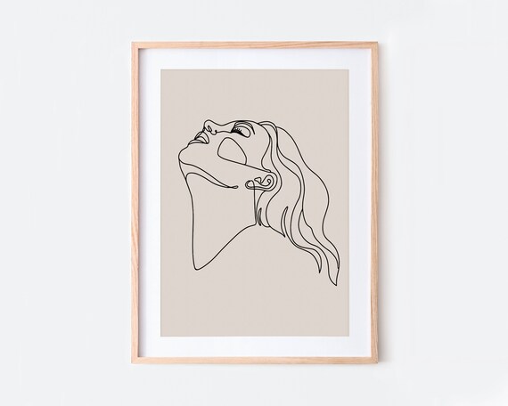 Modern Girl Silhouette Line Art Print, Minimalist Boho