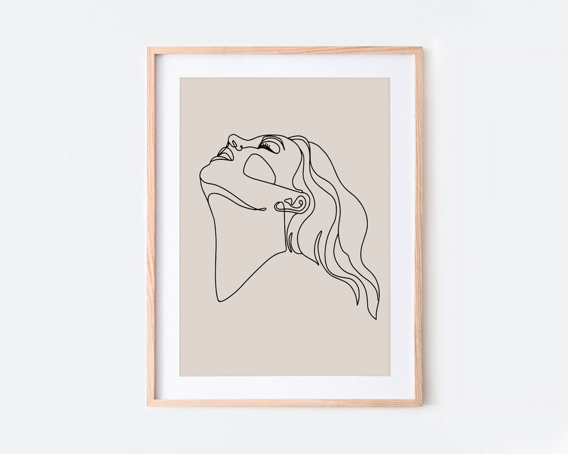 Modern Girl Silhouette Line Art Print, Minimalist Boho