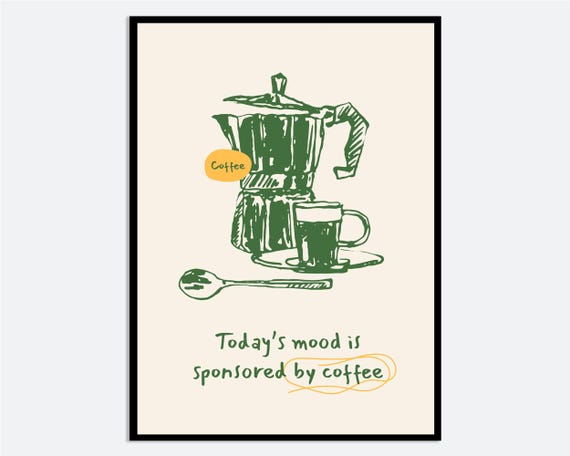 Coffee Kitchen Wall Art Print Colorful Food Lover Minimalistic Fun Cheeky Humor Dining Room Poster Hand Drawn Illustration Fp04