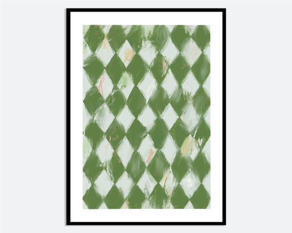 Green Diamond Pattern Wall Art Print Abstract Modern Geometric Illustration Hand Drawn Graphic Poster Ma117