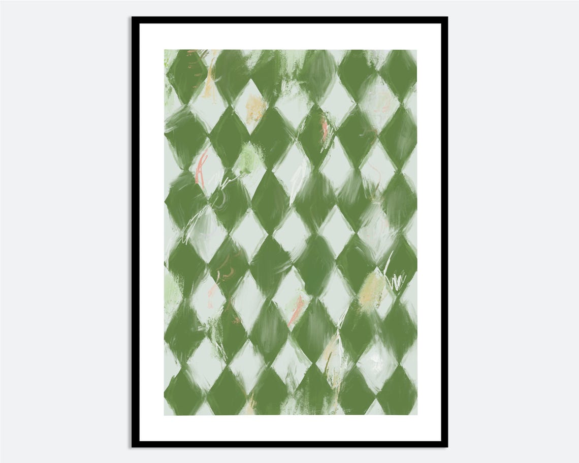 Green Diamond Pattern Abstract Modern Painterly Geometric Art Print