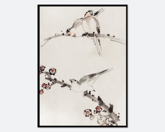 Katsushika Hokusai Birds on Plum Branch Vintage Ink Art Poster