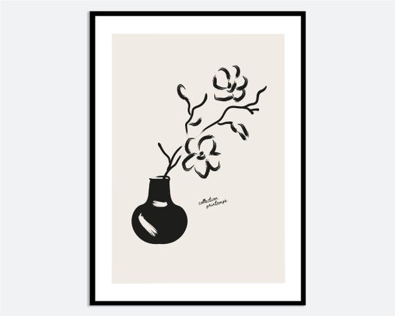Minimalist Flower Vase Line Art Print Modern Botanical Wall Poster Abstract Contemporary Floral Illustration Living Room Fm206