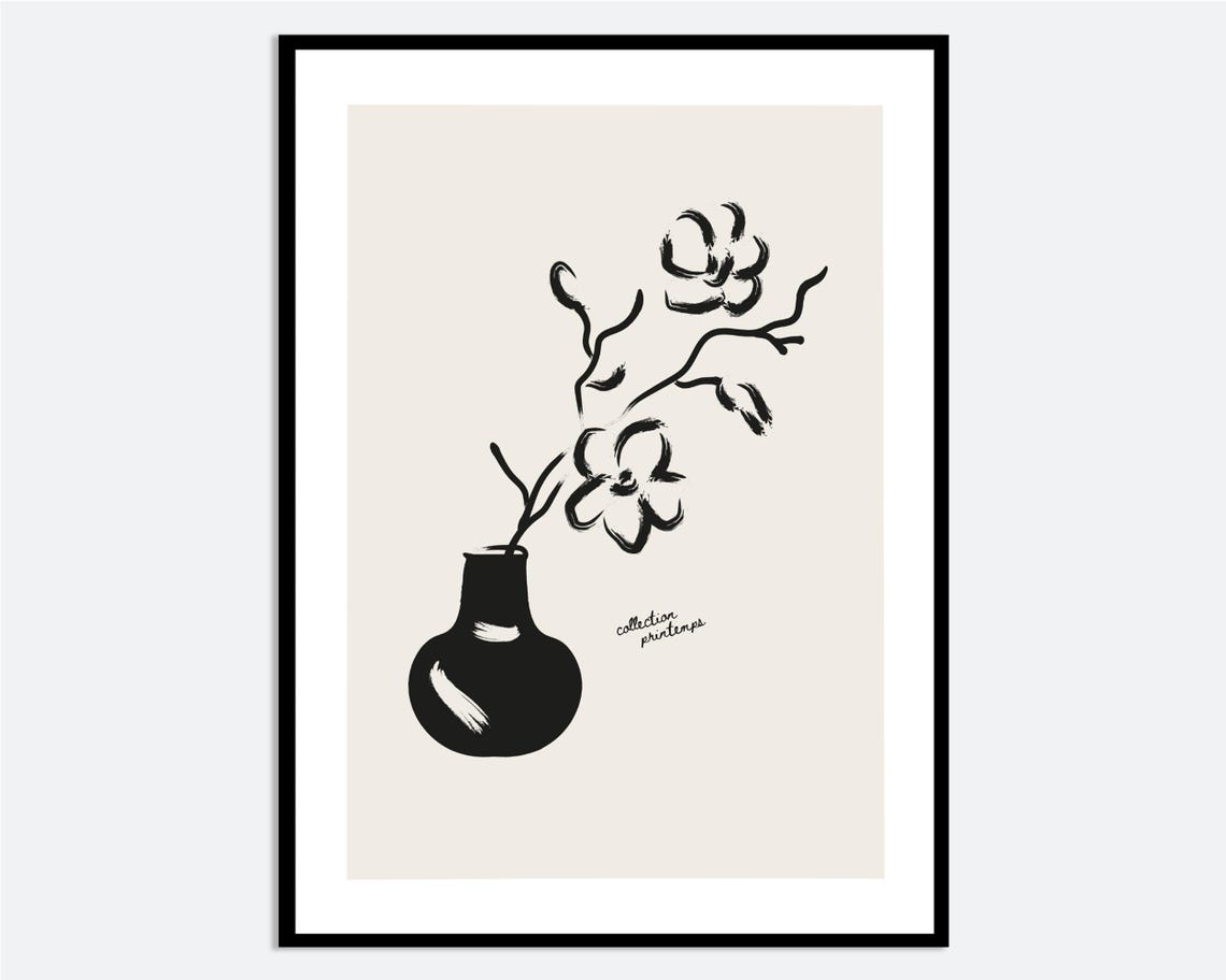 Minimalist Flower Vase Line Art Print Modern Botanical Wall Poster Abstract Contemporary Floral Illustration Living Room Fm206