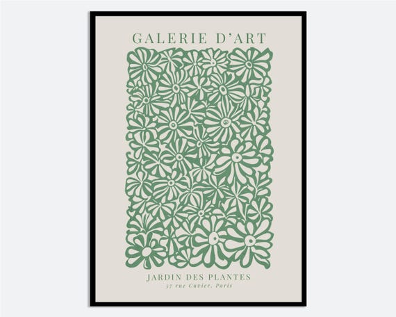 Green Garden Of Plants Abstract Style Flowers Illustration Wall Art Print Minimalist Floral Poster Botanical Greenery Boho Fm119