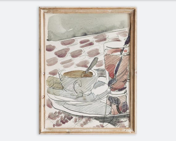 Vintage Coffee Afternoon Tea Sketch Still Life Wall Art Print Minimalist Table Illustration Kitchen Poster Cafe Painting Decor Vp370