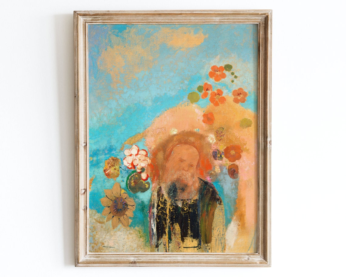 Dreamy Floral Face Turquoise Pastel Symbolist Portrait Art Poster