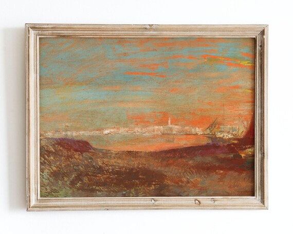 Turquoise Sunset Coastal Seascape Abstract Impressionist Poster