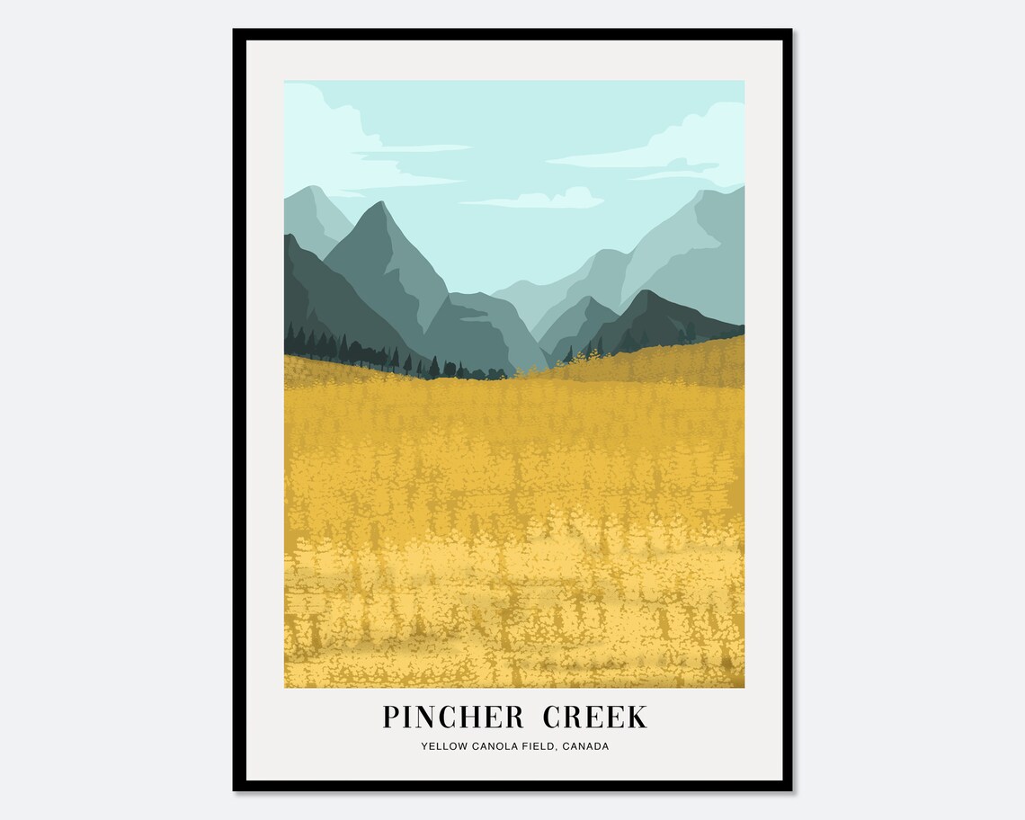 Pincher Creek Yellow Canola Field Canada Travel Style Art Poster