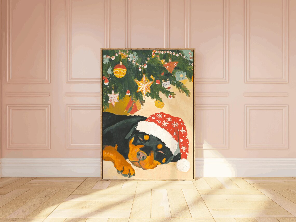 Rottweiler Christmas Cottagecore Dog Art Print