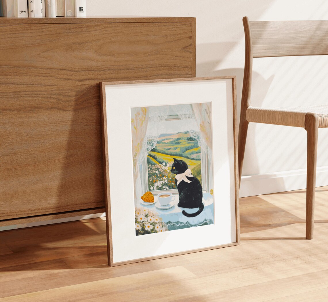 Black Cat Cafe Cat Print, Black Cat Gift