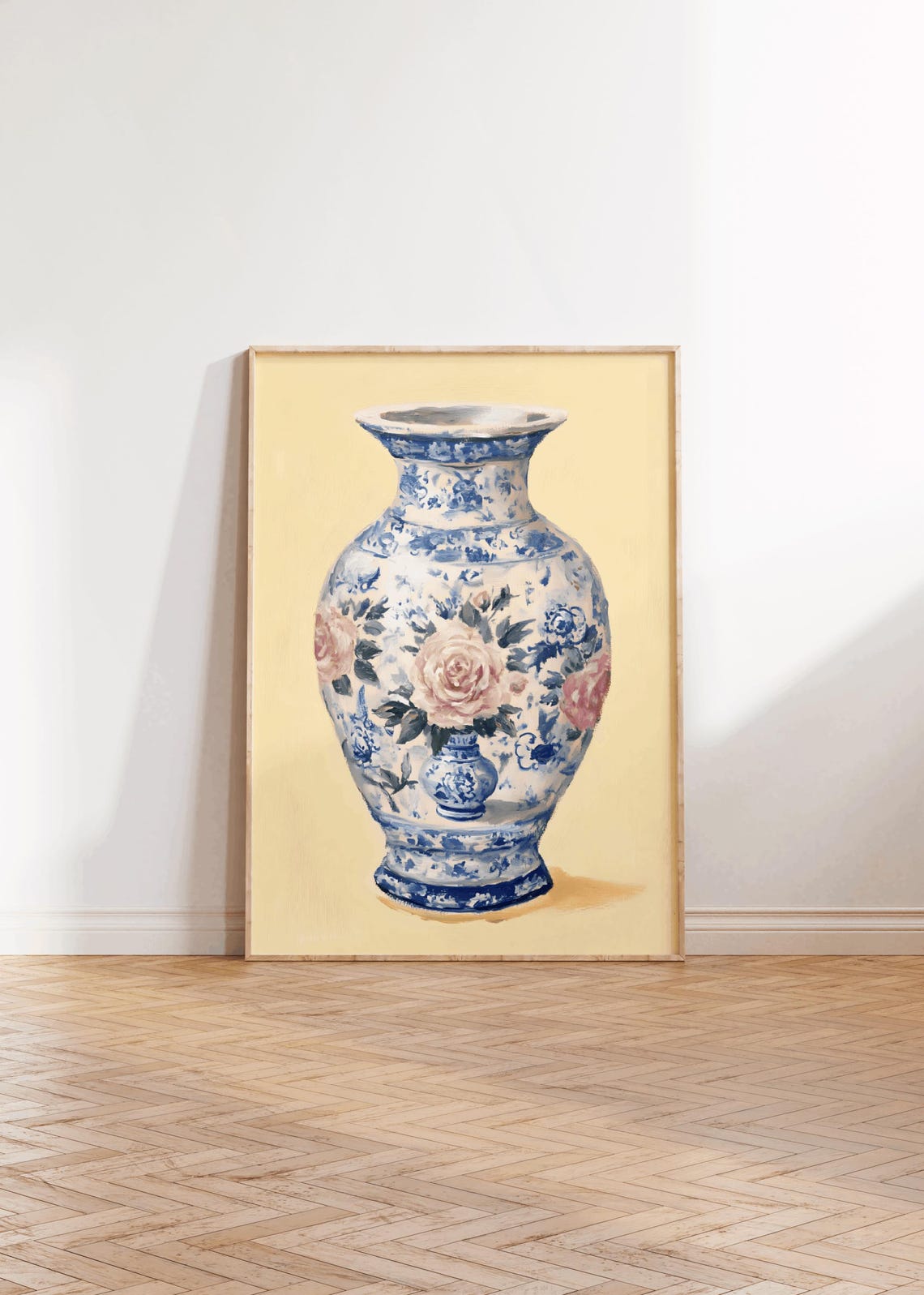 Pink Chinoiserie Vase Painting Blue Floral Porcelain Art Poster - Image 2