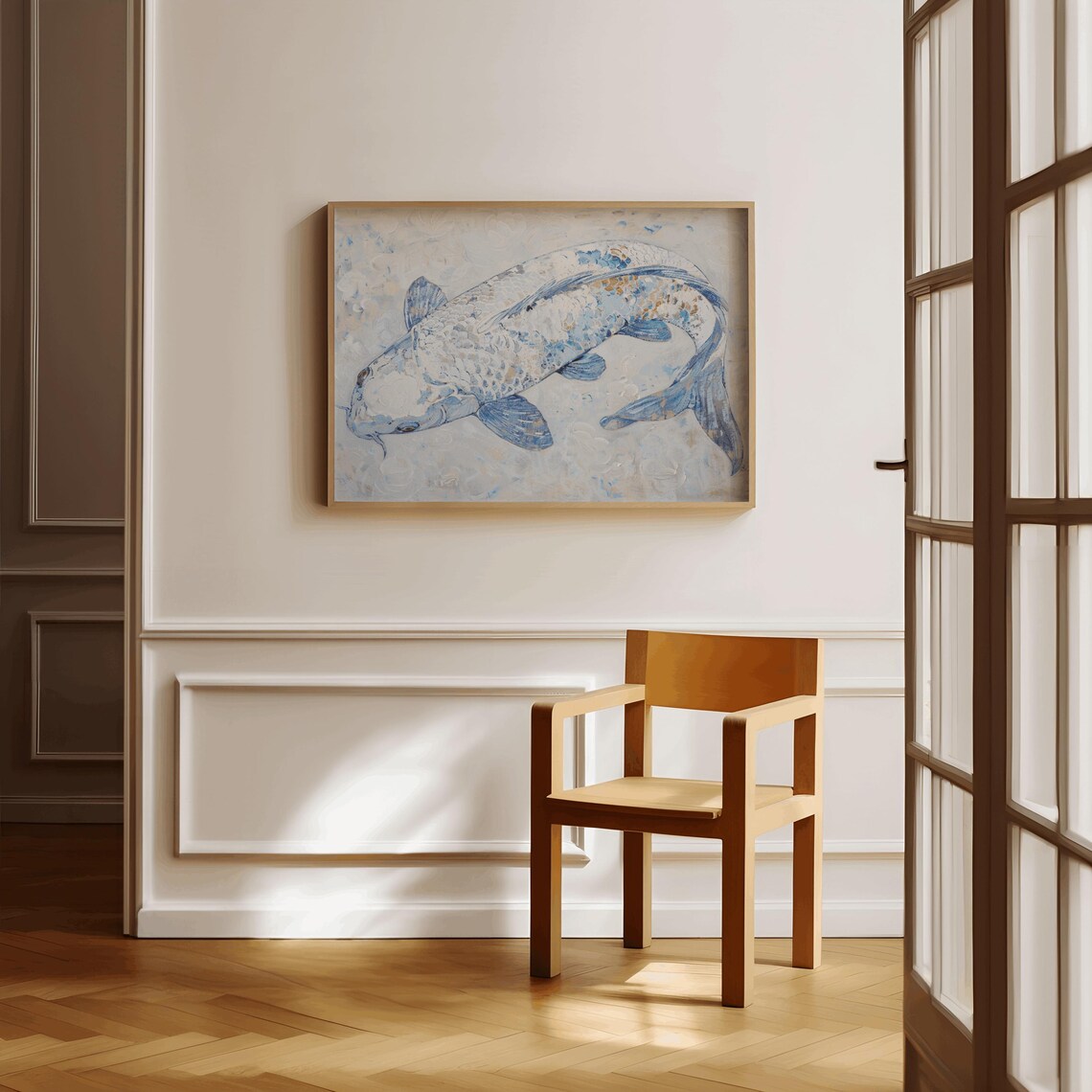 Koi Fish Blue Chinoiserie Art Print, Vintage Style